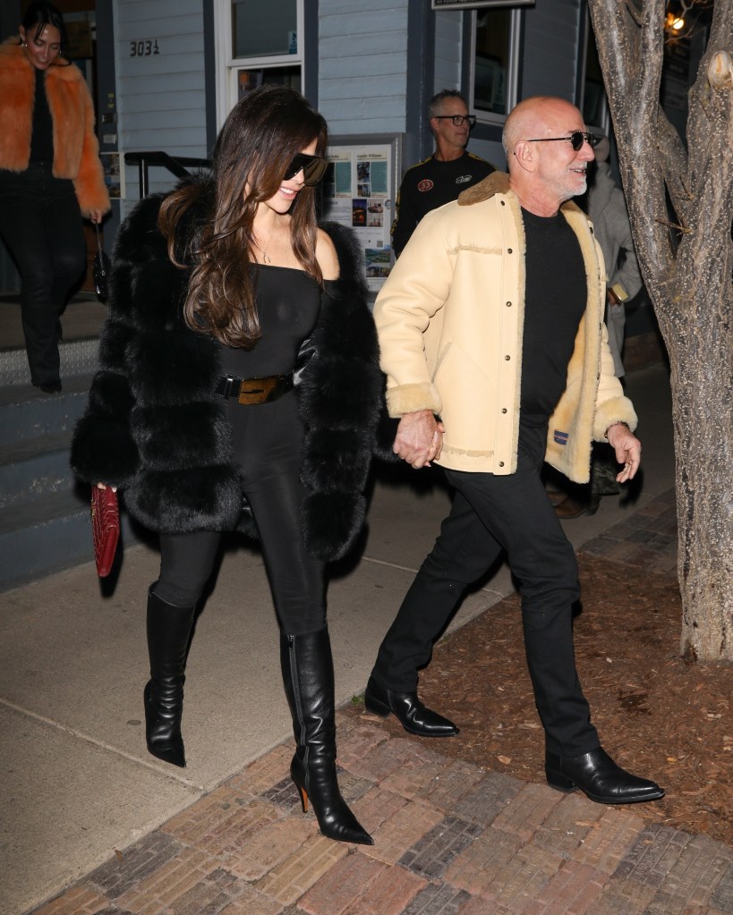 Jeff Bezos and Lauren Sanchez coordinate all-black outfits with fur and shearling in Aspen.