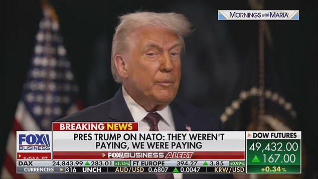 Donald Trump during Fox News interview where he said NATO allies stayed 'off the front lines' in Afghanistan