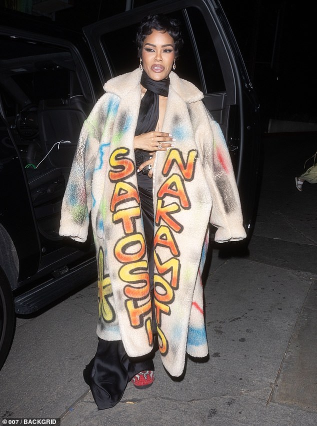 Teyana Taylor left Chateau Marmont in a huge graffiti-covered coat