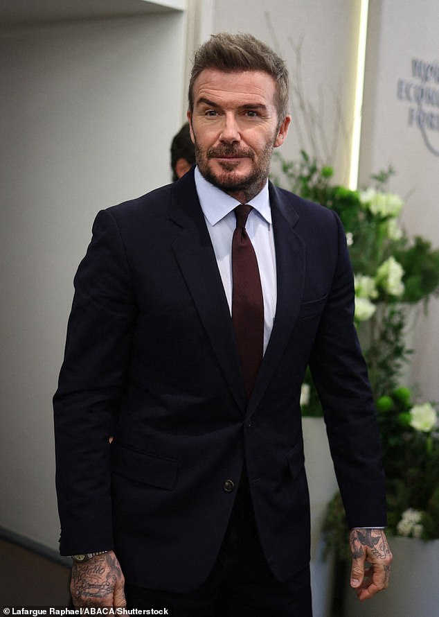 David Beckham speaks to media at the World Economic Forum in Davos, Switzerland