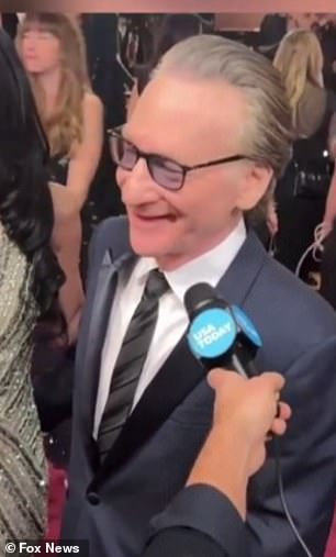 Bill Maher at the Golden Globes red carpet amid the anti-ICE pin controversy