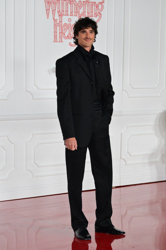 Jacob Elordi in an all-black ensemble at the Wuthering Heights premiere.