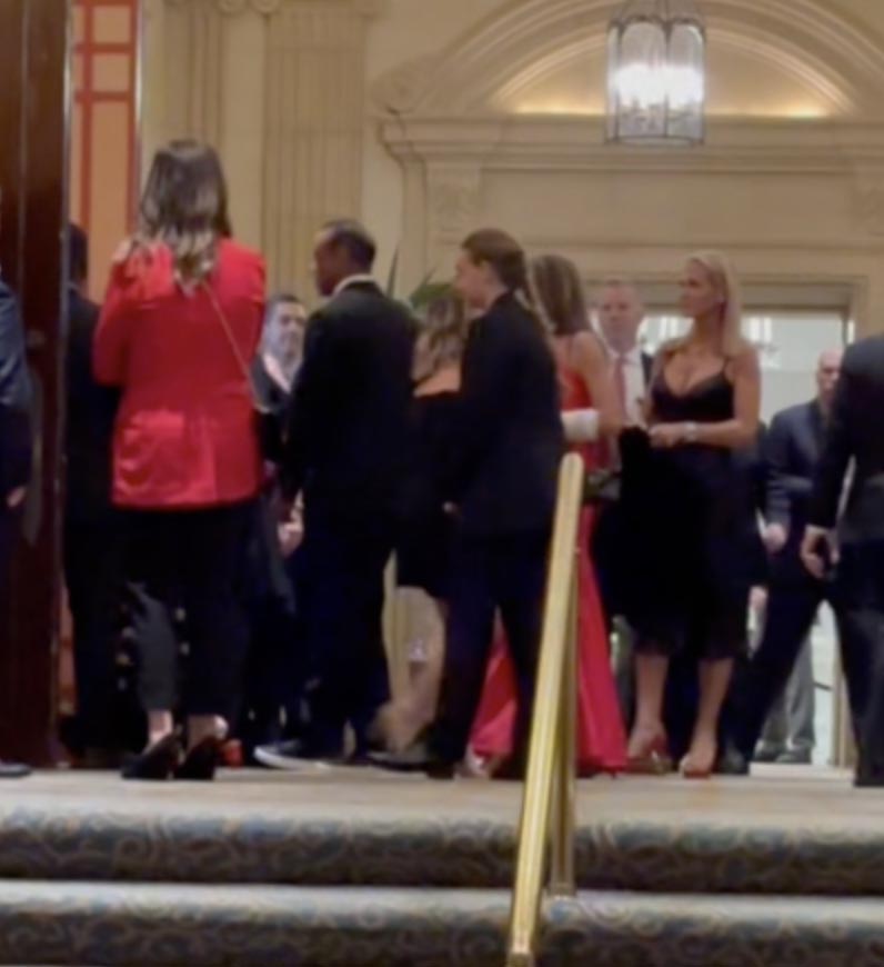 Vanessa Trump in a spaghetti strap black gown at Tiger Woods' 50th birthday party.