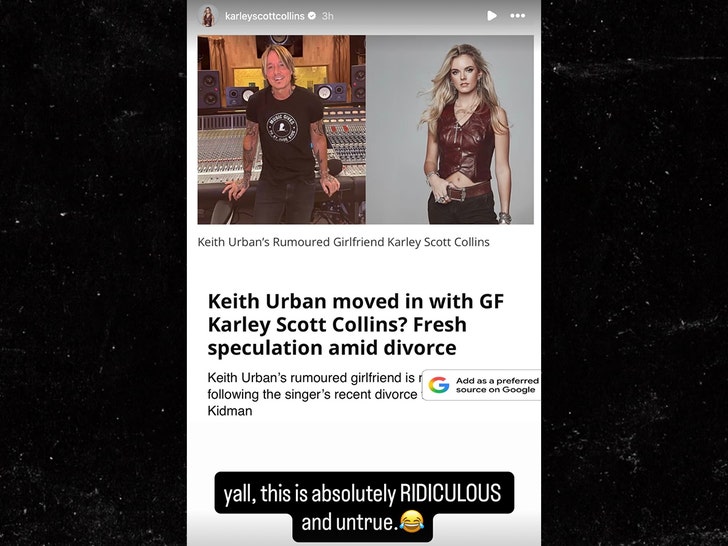 Karley Scott Collins Instagram response denying Keith Urban romance