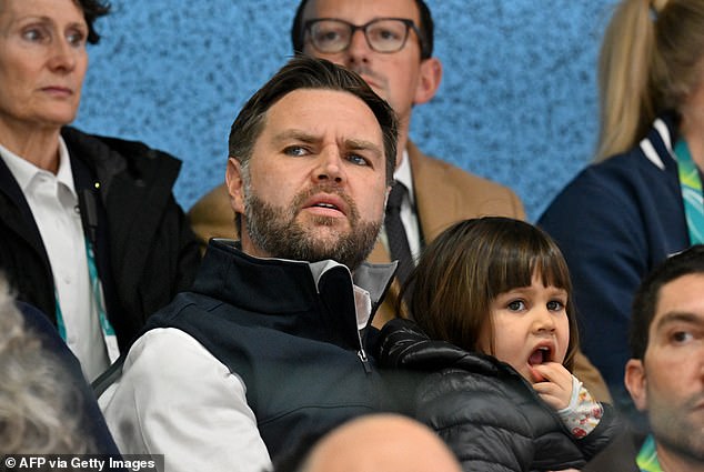 Vice President JD Vance watches the women's ice hockey match at the Milano Cortina 2026 Games