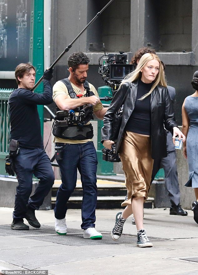 Sarah Pidgeon on set filming Love Story in June 2025