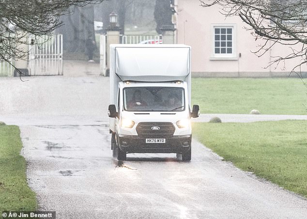 A removals van leaves Royal Lodge at night amid Prince Andrew's sudden departure