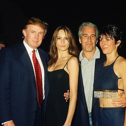 Donald Trump and Melania Trump with Jeffrey Epstein and Ghislaine Maxwell in 2000. Epstein claimed President Trump called Melania 'a hot piece of a**' shortly after he met her for the first time - DailyMailUS