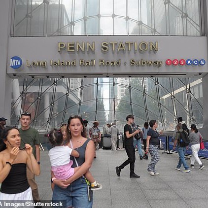 The president and Senate minority leader were bargaining over the New York/New Jersey Gateway Tunnel Project - which would connect to the New York transit hub (pictured) - when Trump allegedly made the proposal - DailyMailUS