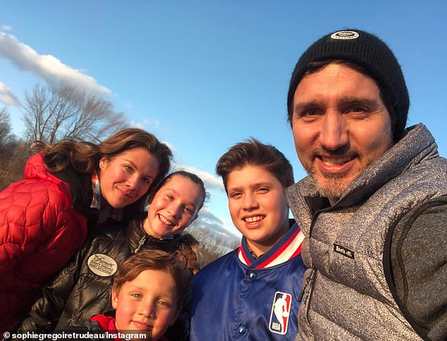 Justin Trudeau and Sophie Gregoire Trudeau with their three children, Xavier, Ella-Grace, and Hadrien