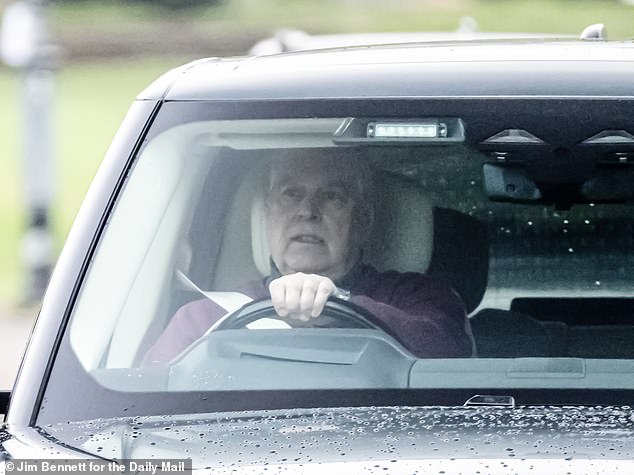 Andrew Mountbatten-Windsor pictured driving near Royal Lodge on February 2.