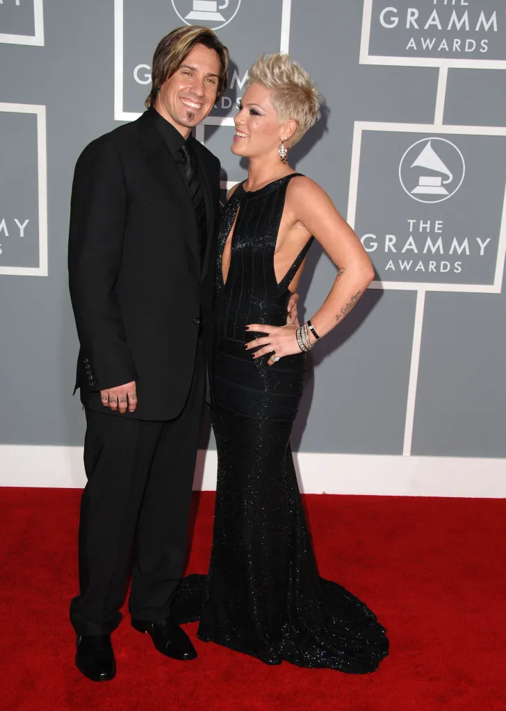 Pink and Carey Hart on the red carpet at the 2007 Grammy Awards.