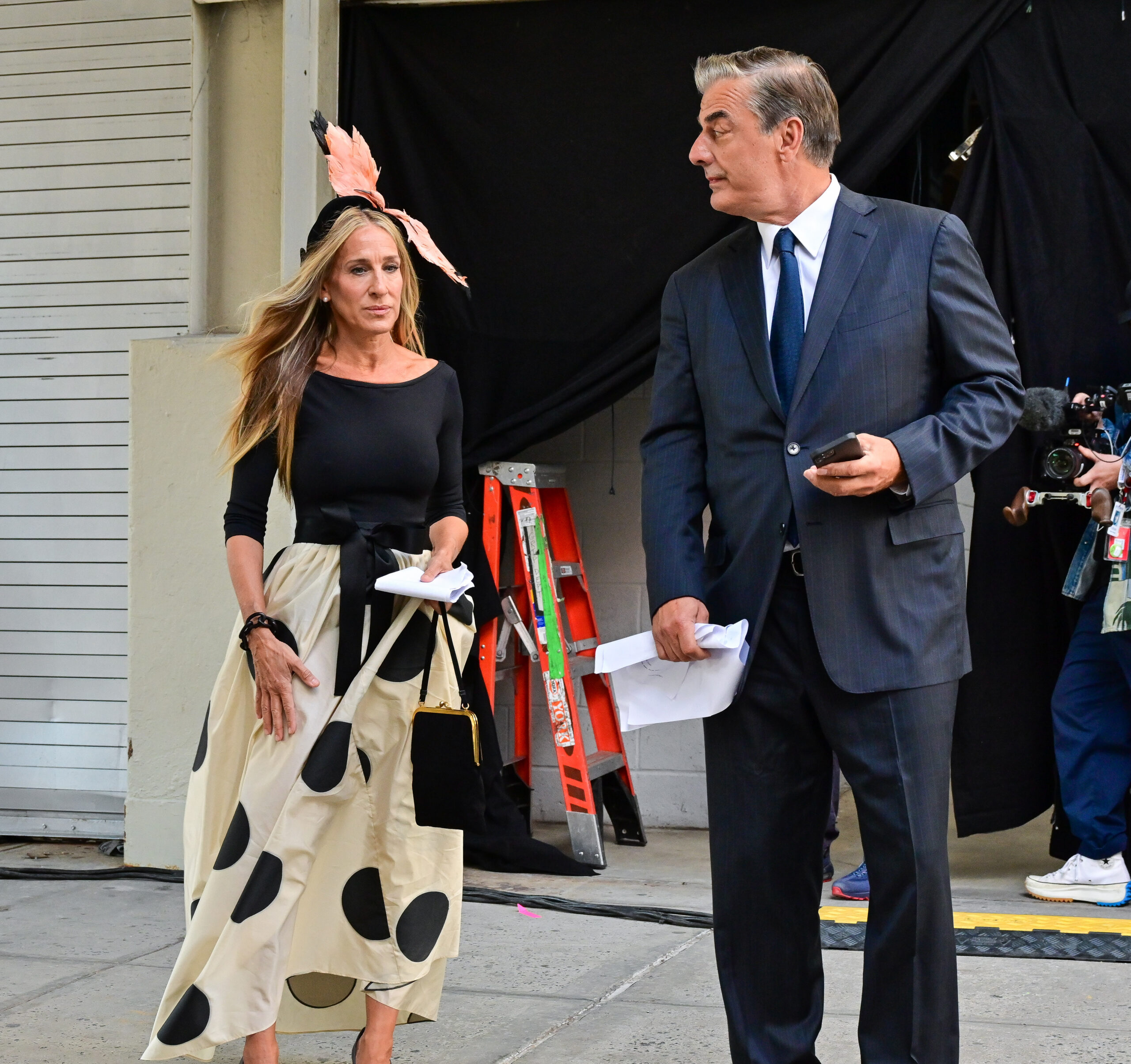 Sarah Jessica Parker and Chris Noth on the set of And Just Like That in New York City.