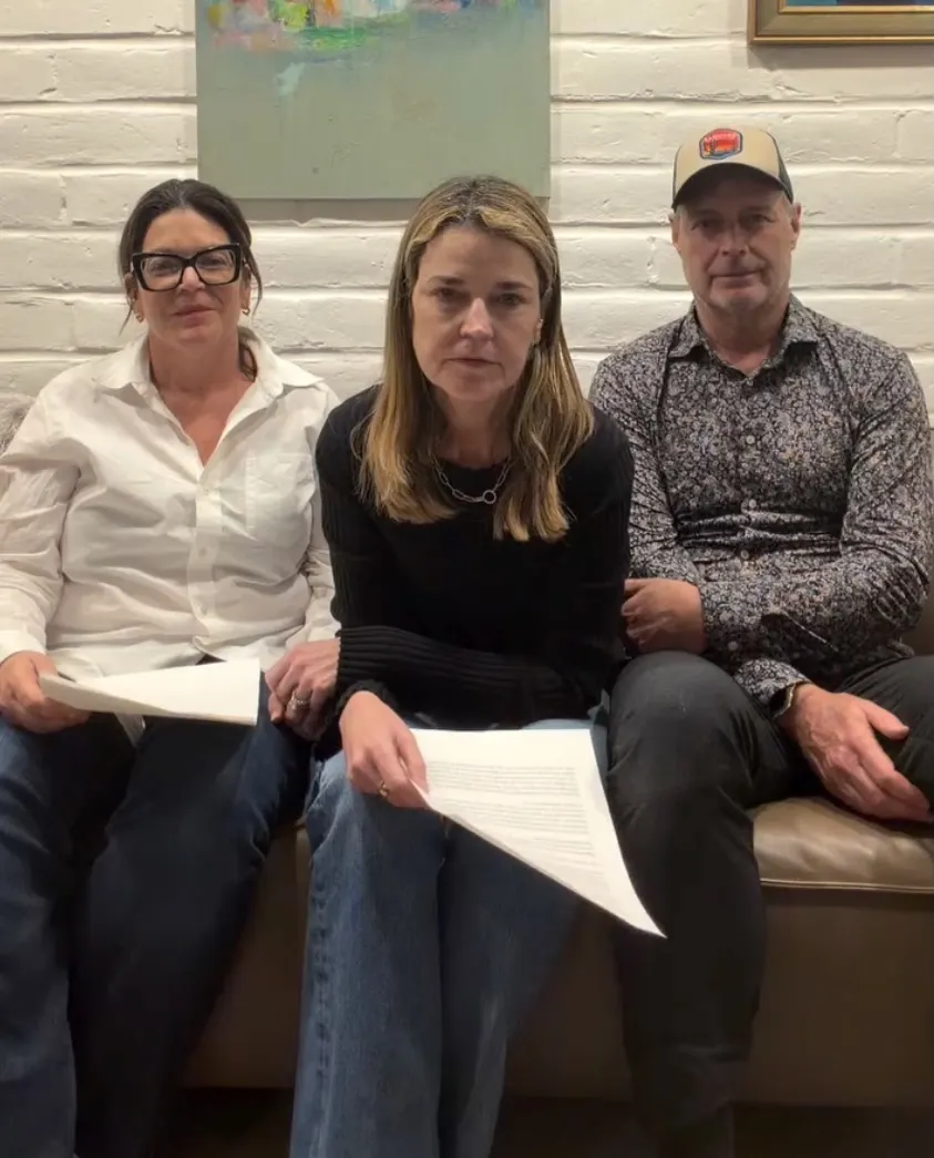 Savannah Guthrie with her siblings making a statement about their mother's disappearance; authorities have ruled them out as suspects.