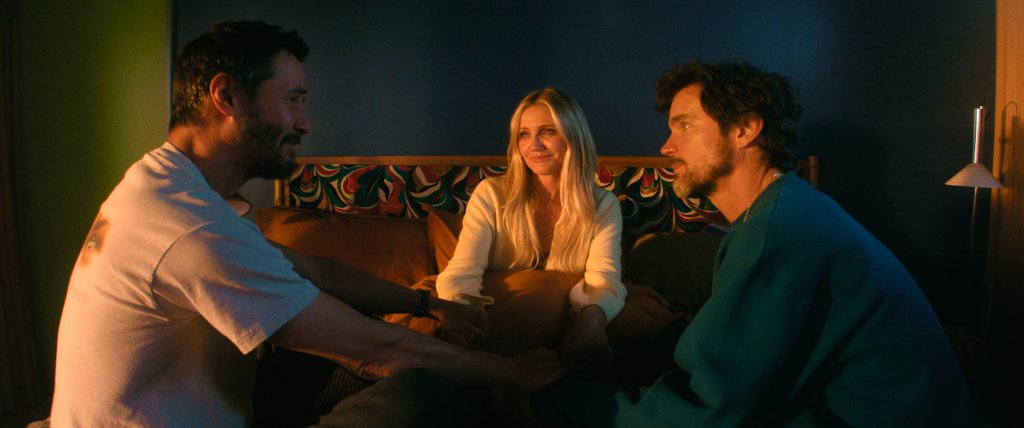 Keanu Reeves, Cameron Diaz, and Matt Bomer in an 'Outcome' still.