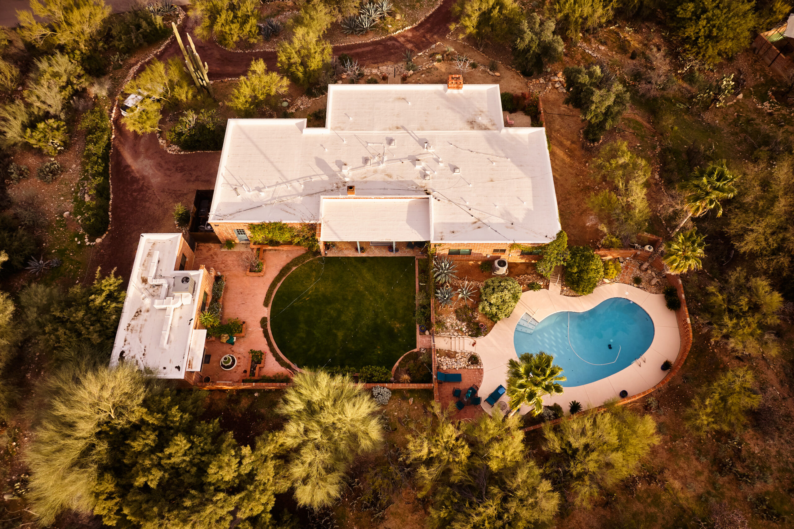 Aerial view of the area around Nancy Guthrie's Tucson home during the ongoing search.