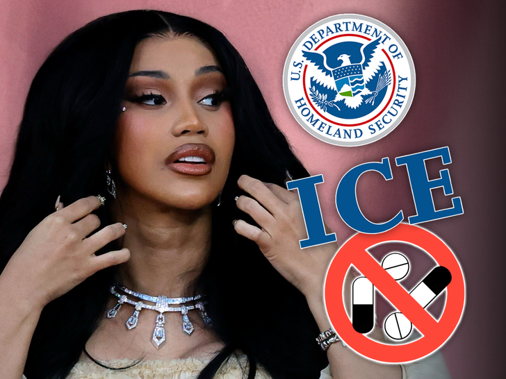 Composite art featuring Cardi B with DHS and ICE graphics.