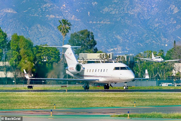 A small twin-engine private jet at Van Nuys Airport, where Rihanna reportedly departed