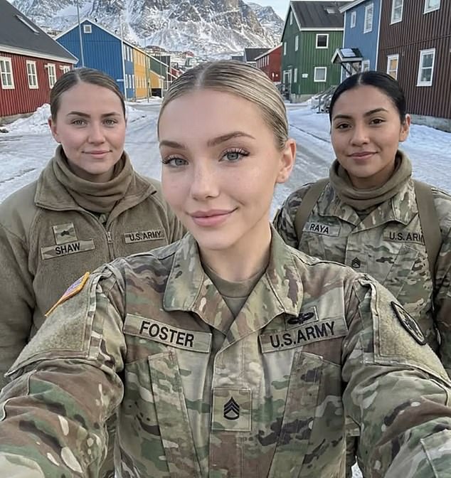 Snapped selfies in front of fighter jets and carried out grueling military missions in Greenland alongside her female comrades. (This photo is AI-generated) - Daily Mail US