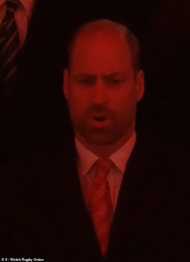 Prince William sings the Welsh national anthem at the Principality Stadium during Wales vs Italy in the Six Nations.