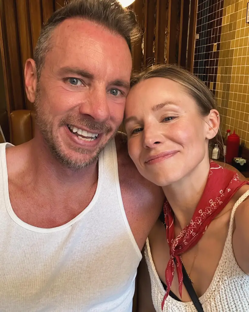 Kristen Bell and Dax Shepard smiling in a casual selfie.