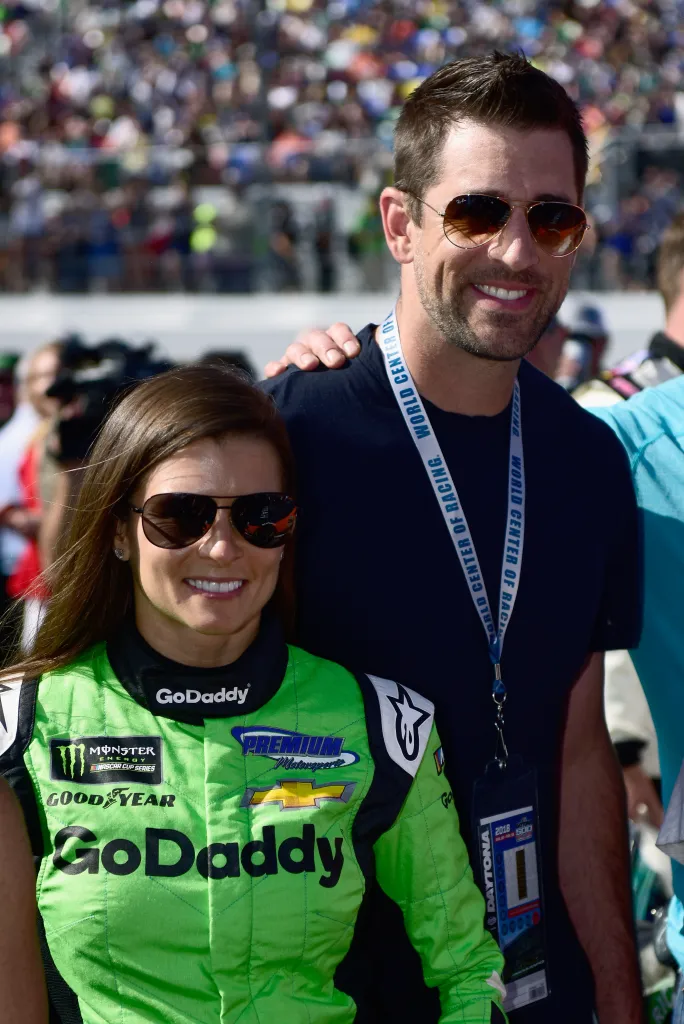 Danica Patrick and Aaron Rodgers at the 2018 Daytona 500.