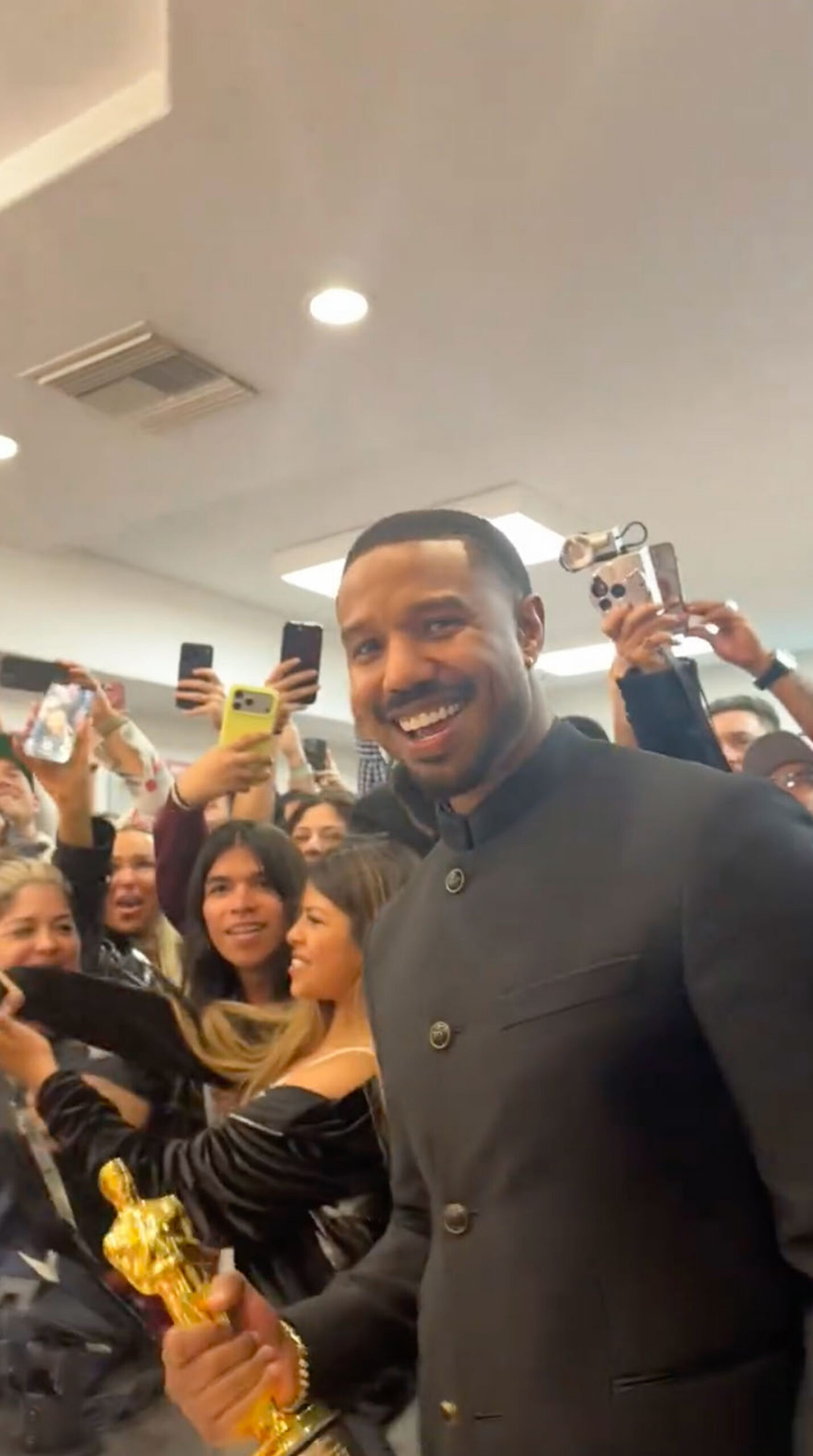 Michael B. Jordan with his Oscar at In-N-Out Burger