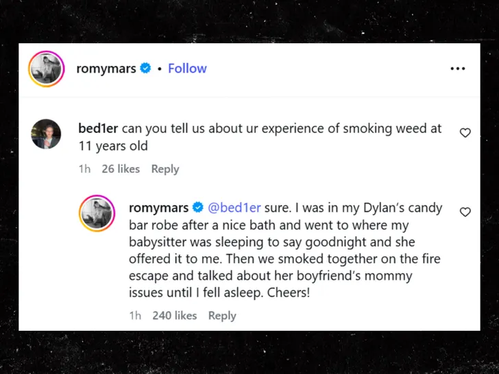 Screenshot of Romy Mars' TikTok comment thread about being 'written by' Sofia Coppola