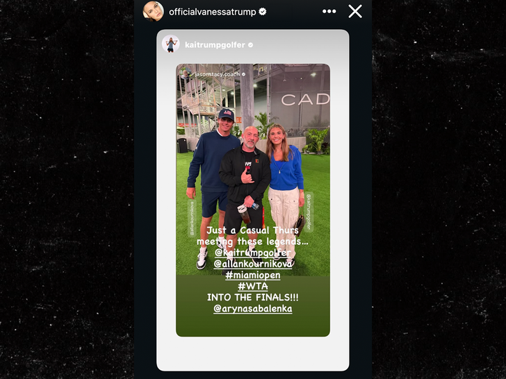 Vanessa Trump's Instagram Story highlighting daughter Kai at the Miami Open with Allan Kournikova and coach Jason Stacy (Instagram/@officialvanessatrump)