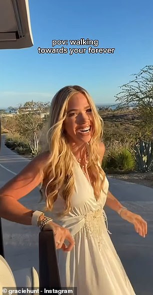 Gracie Hunt steps out of a golf cart ahead of the desert proposal