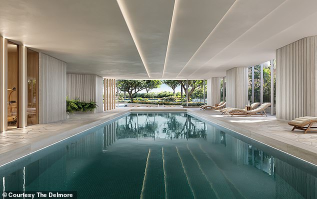 Rendering of The Delmore's elevated pool and lounge area overlooking the ocean.