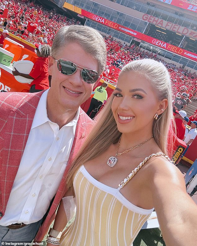 Gracie Hunt and her father, Chiefs CEO Clark Hunt, at a game