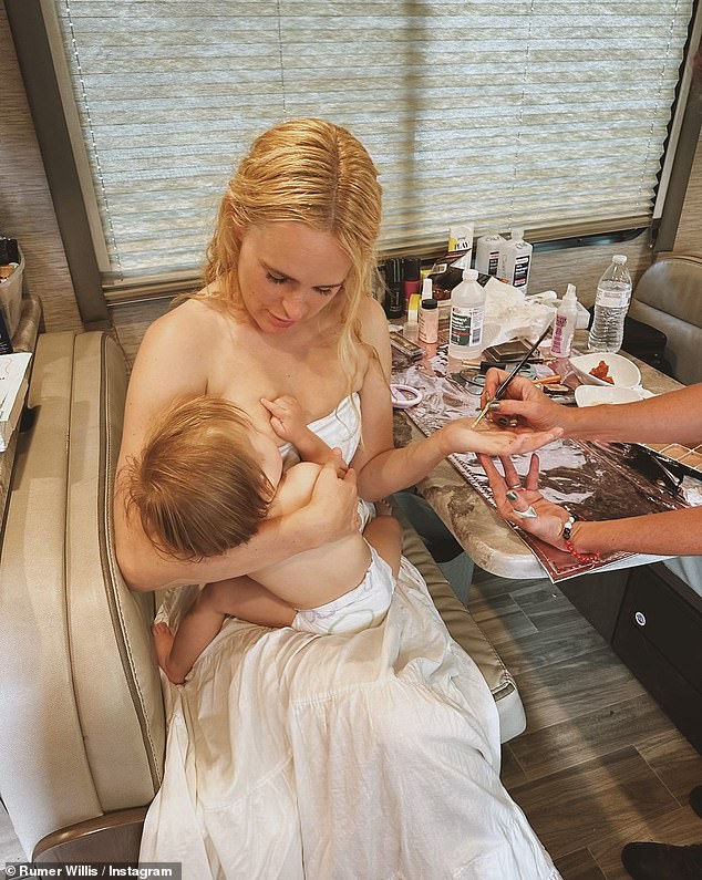 Rumer Willis breastfeeding her toddler Louetta with the caption, 'When someone starts judging my parenting'.