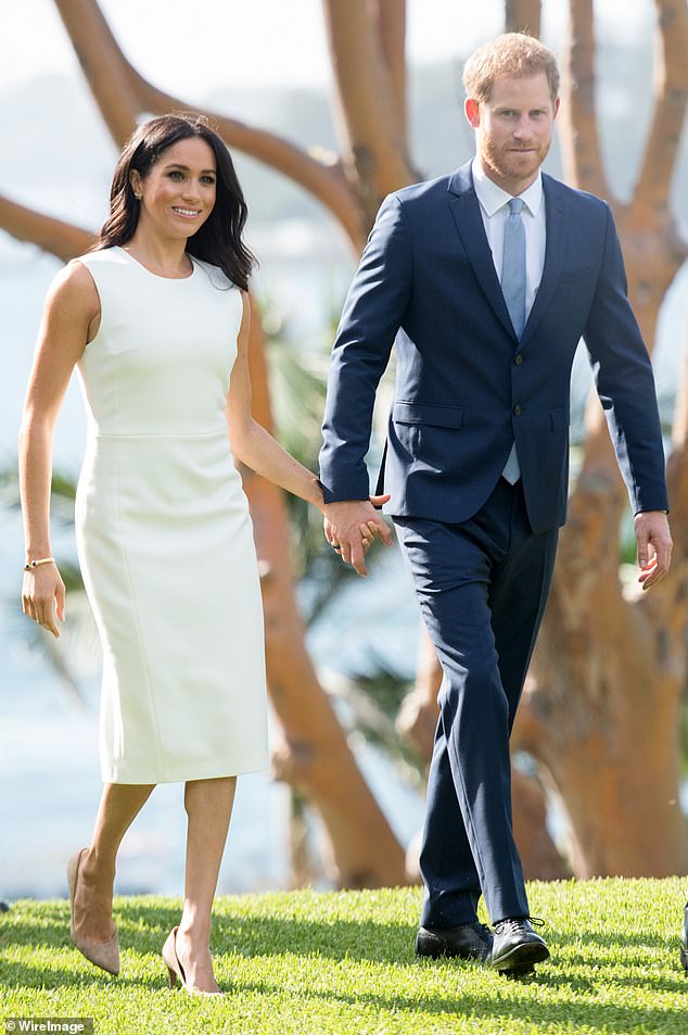 Meghan Markle in the white Karen Gee 'Blessed' dress during the 2018 Australia royal tour