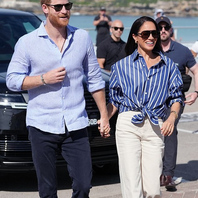 Meghan's semi nautical look once more paired diplomatic dressing with her OneOff storefront - Daily Mail US