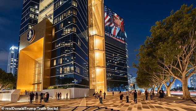 President Donald Trump's presidential library will be constructed in downtown Miami. The AI-video showed the future library as a gilded skyscraper