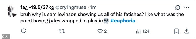 Screenshot of an X post criticizing the plastic-wrap scene involving Jules