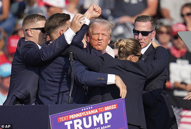 Scene from Butler, Pennsylvania, on July 13, 2024, after an attempted assassination on Donald Trump at a rally