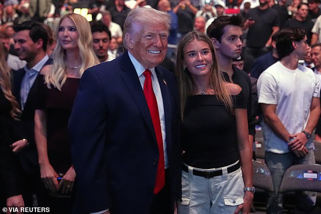 Donald Trump alongside his granddaughter Kai at UFC 327 in Miami.
