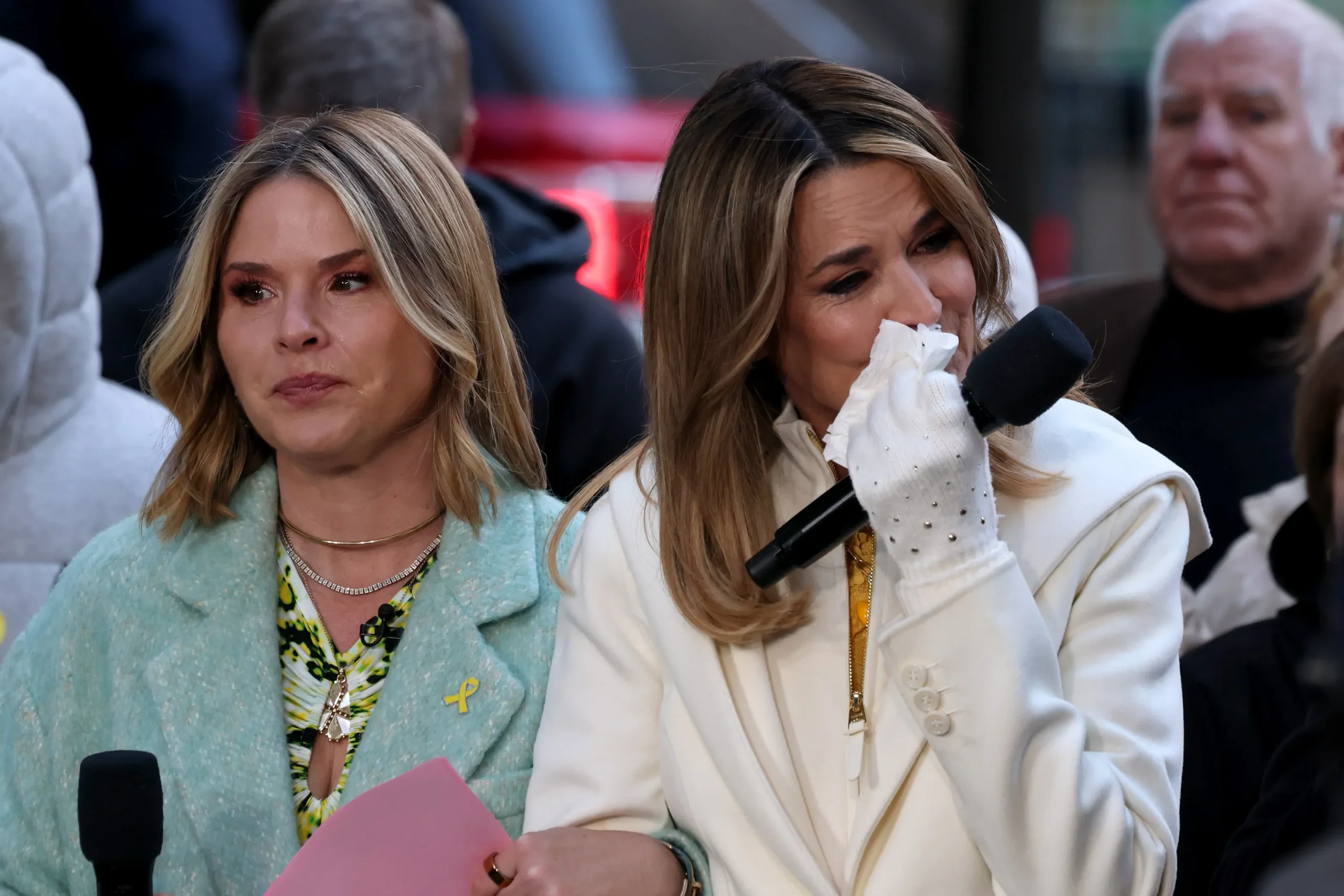 Savannah Guthrie hugs Jenna Bush Hager during her return to Today.