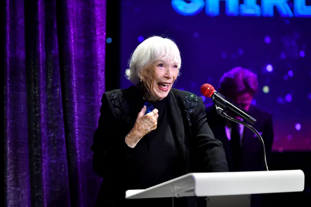 Shirley MacLaine accepting the Lifetime Achievement Award.