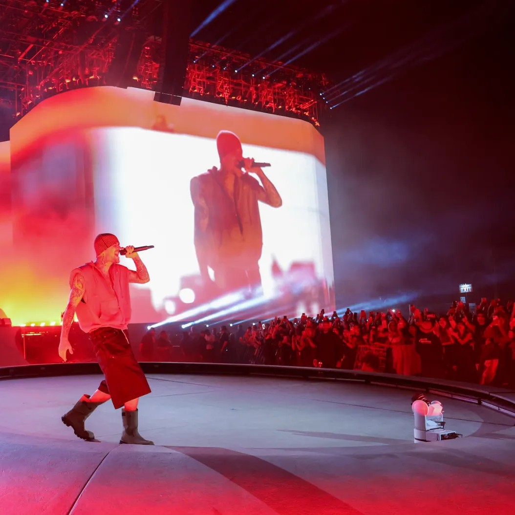 Justin Bieber performs at the Coachella Stage during the 2026 Coachella Valley Music and Arts Festival at Empire Polo Club on April 18, 2026 in Indio, California. - Kevin Mazur/Getty Images for Coachella