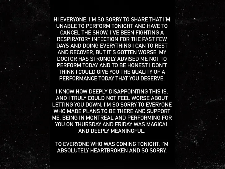 Lady Gaga's Instagram Story announcing the Montreal show cancellation