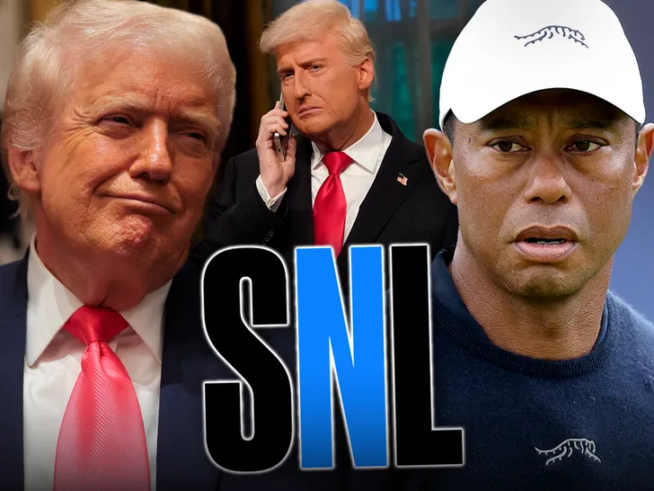 SNL collage featuring Donald Trump and Tiger Woods imagery