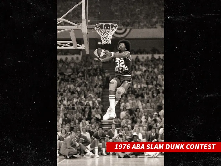 Julius Erving dunks during the 1976 ABA Slam Dunk Contest