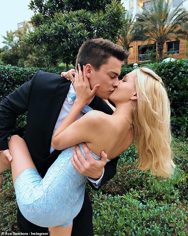 Ava Sambora and Tyler Farrar share a kiss in a 2019 Instagram post marking their relationship official