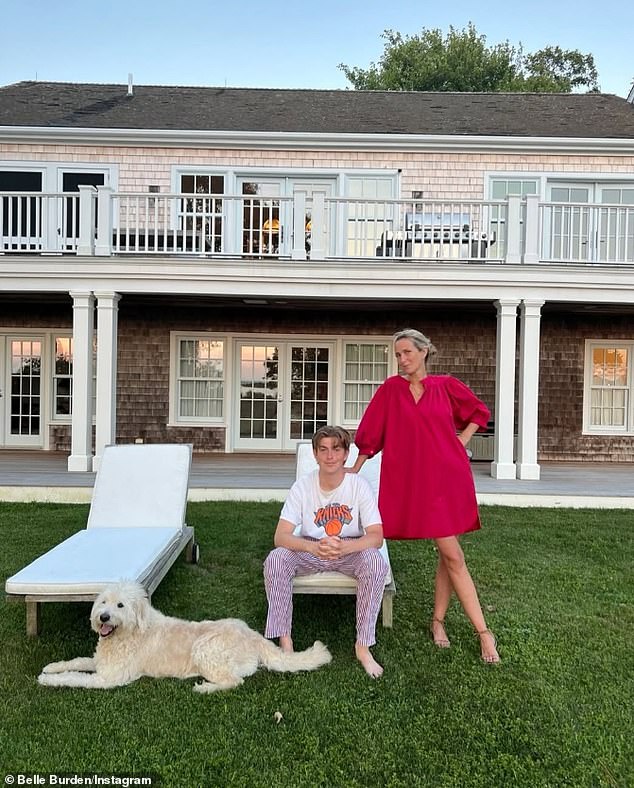 Belle Burden at her Martha's Vineyard home with her son Finn.