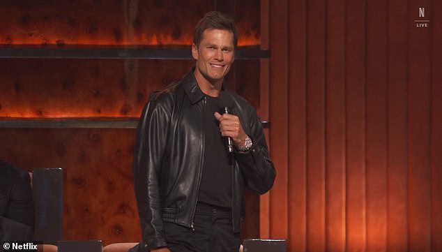 Tom Brady on stage at Kevin Hart's Netflix roast, moments after his surprise entrance