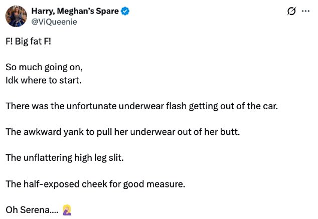 Screenshot of a tweet criticizing Serena Williams' pre-Met Gala dress