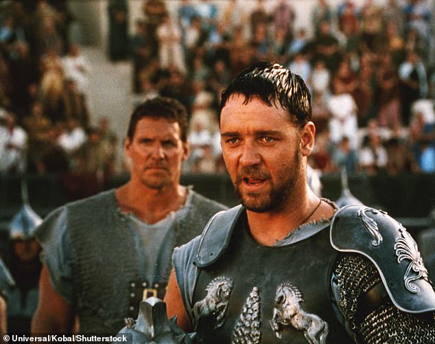 Russell Crowe as Maximus in Gladiator, a comparison point for his viral moment.